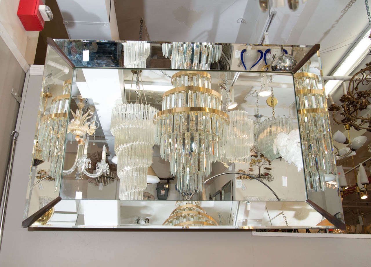 A Mid Century Rectangular Mirror with Mirrored Frame & Brass Detail
