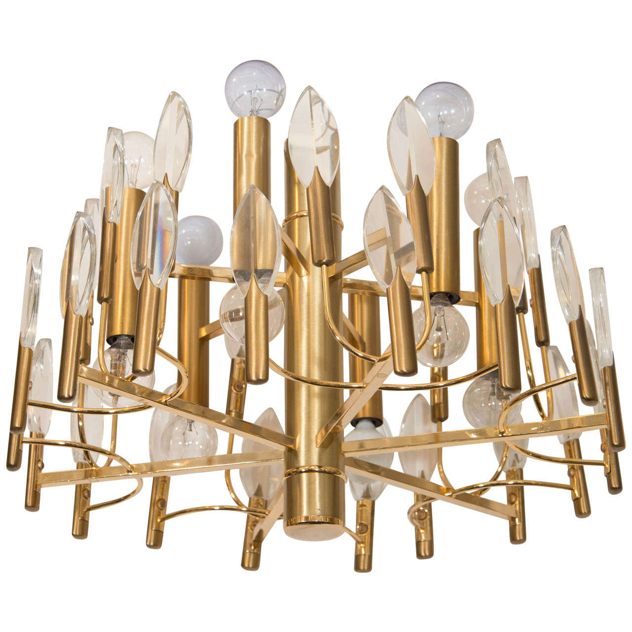 A Mid Century Brass and Glass Chandelier