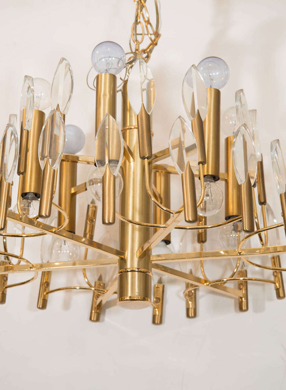 Mid-Century Modern A Mid Century Brass and Glass Chandelier