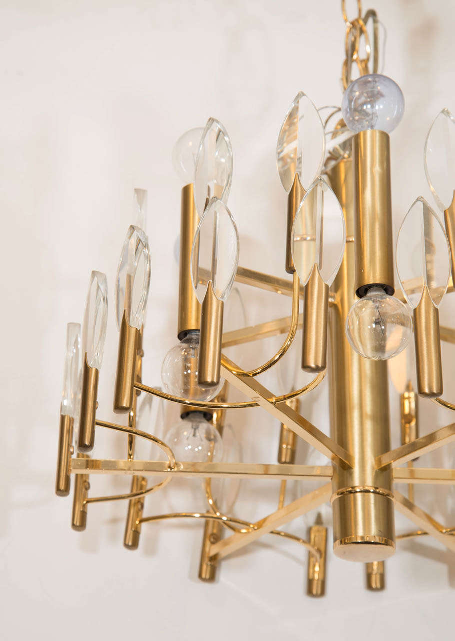 A Mid Century Brass and Glass Chandelier In Good Condition In New York, NY