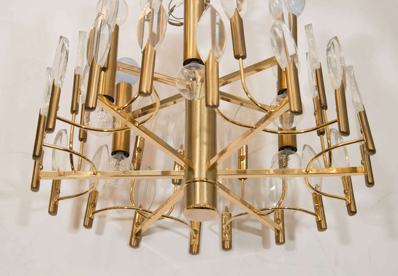 20th Century A Mid Century Brass and Glass Chandelier