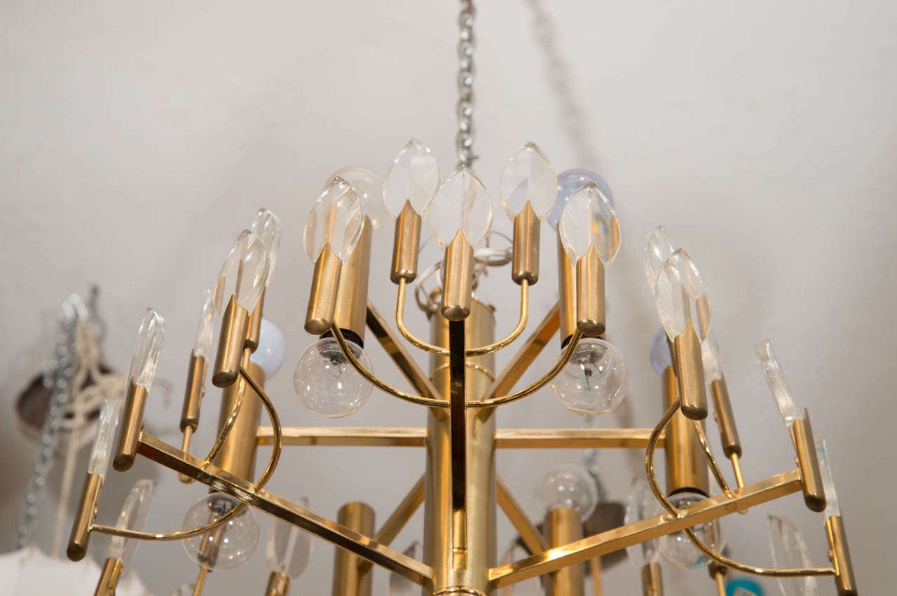 A Mid Century Brass and Glass Chandelier 2