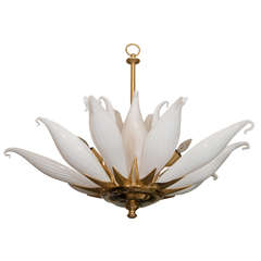 A Mid Century Brass and Murano Glass Flower Form Chandelier