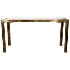 A Mid Century Brass and Glass Console Table with Swan Motif