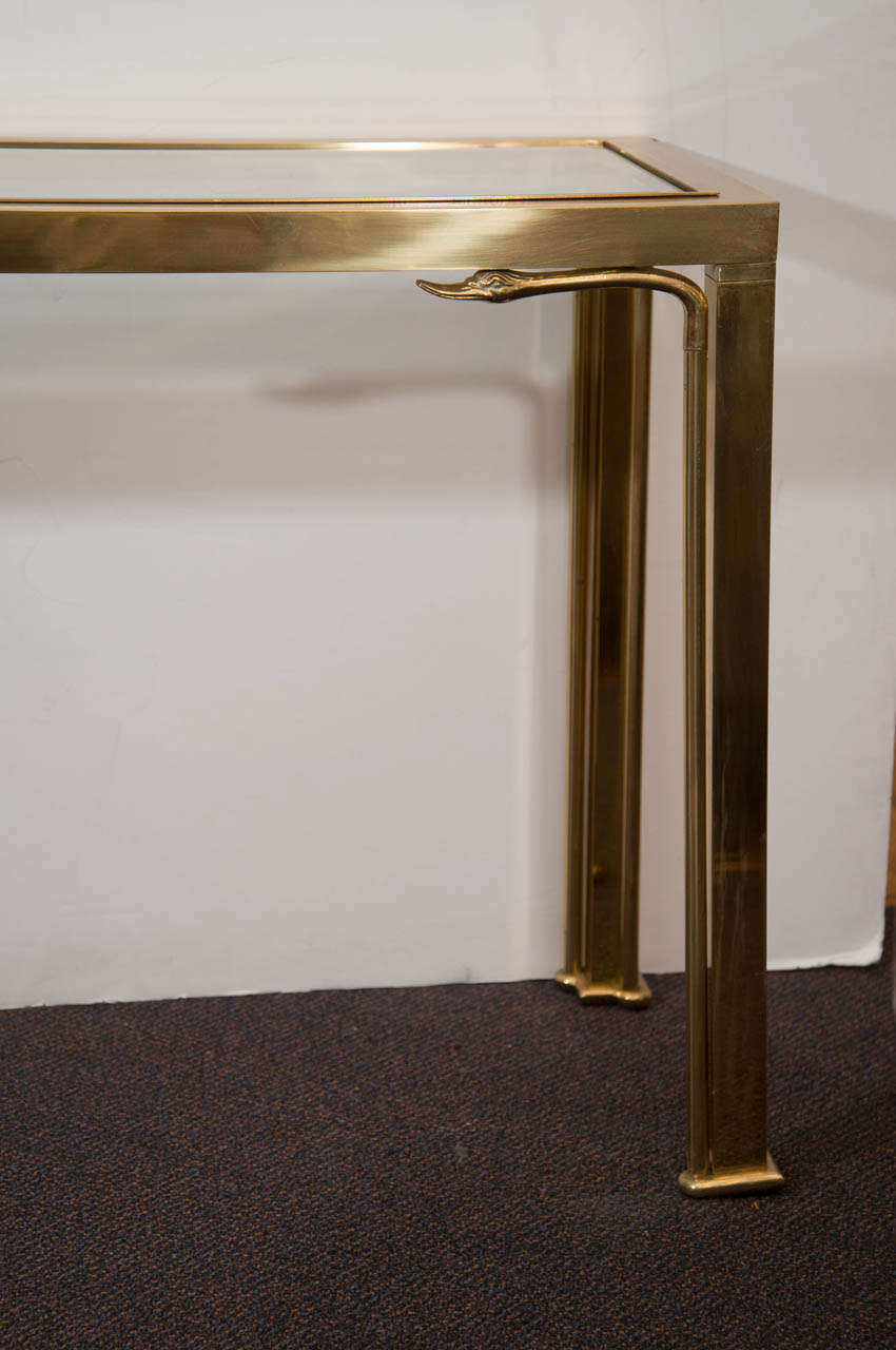 Mid-Century Modern A Mid Century Brass and Glass Console Table with Swan Motif