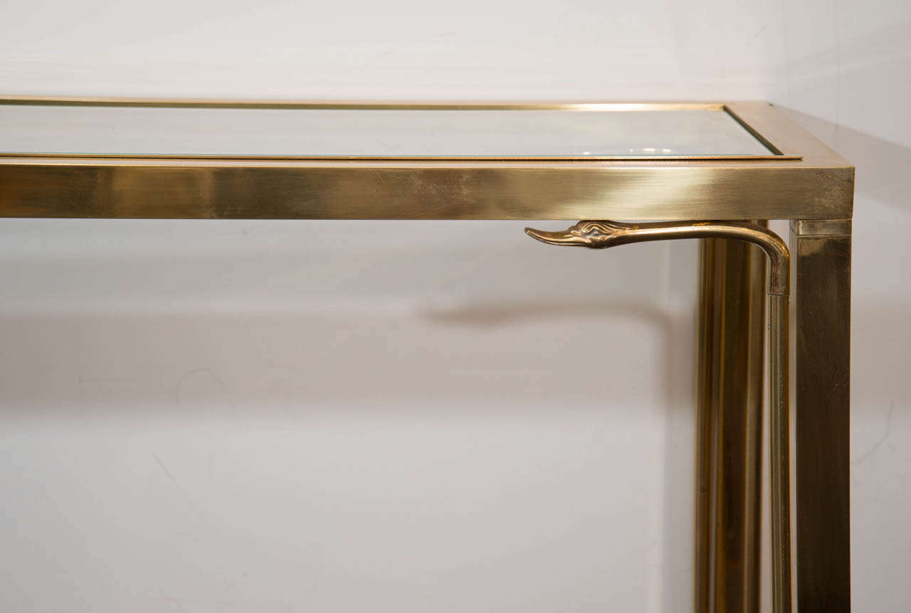 Italian A Mid Century Brass and Glass Console Table with Swan Motif