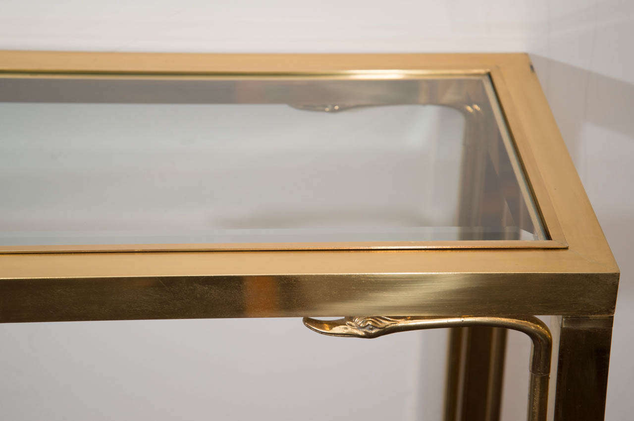 A Mid Century Brass and Glass Console Table with Swan Motif In Good Condition In New York, NY
