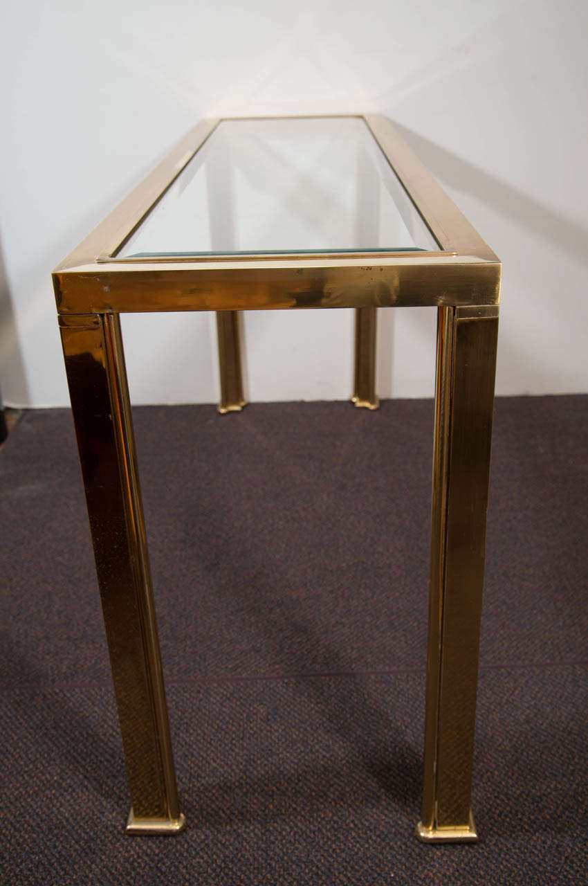 20th Century A Mid Century Brass and Glass Console Table with Swan Motif