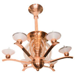 French Art Deco Copper and Glass Chandelier