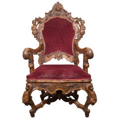 A 19th Century Italian Carved Wood Fantasy Armchair