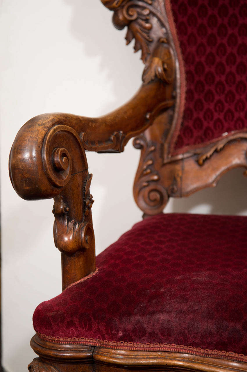 Louis XV A 19th Century Italian Carved Wood Fantasy Armchair