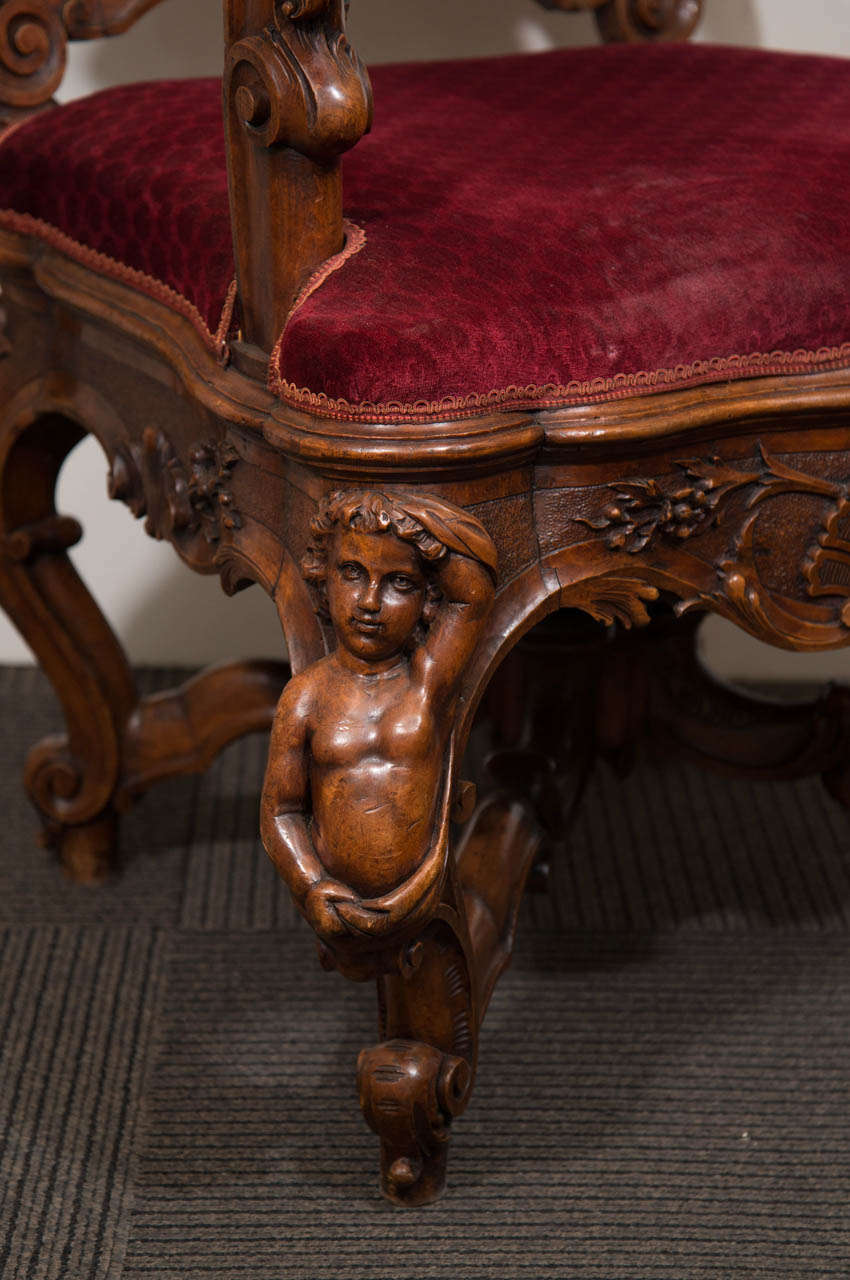 A 19th Century Italian Carved Wood Fantasy Armchair In Good Condition In New York, NY