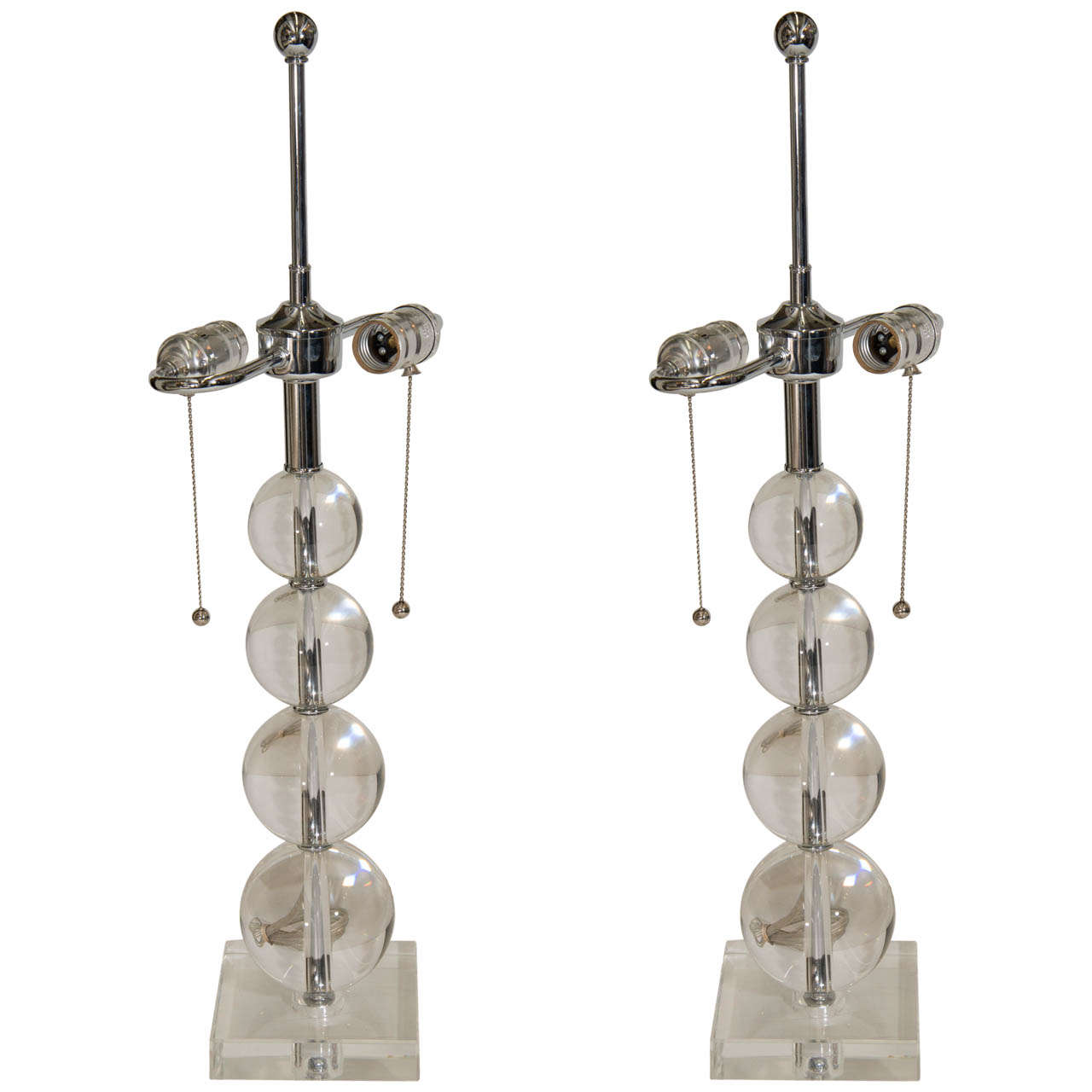 A Mid Century Pair of Glass and Chrome Ball Table Lamps