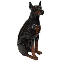 Vintage A Mid Century Life Size Dog Statue of a Doberman Pincher