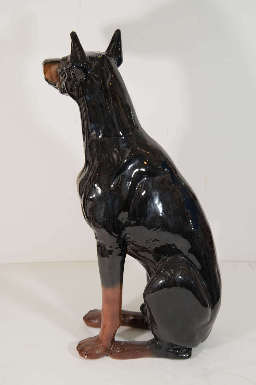 A Mid Century Life Size Dog Statue of a Doberman Pincher In Good Condition In New York, NY