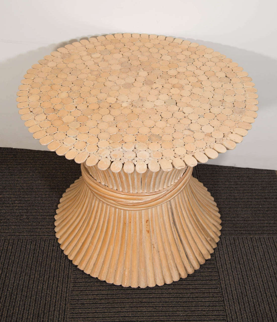 Mid Century Rattan "Wheat Sheaf" Side Table by McGuire at 1stdibs