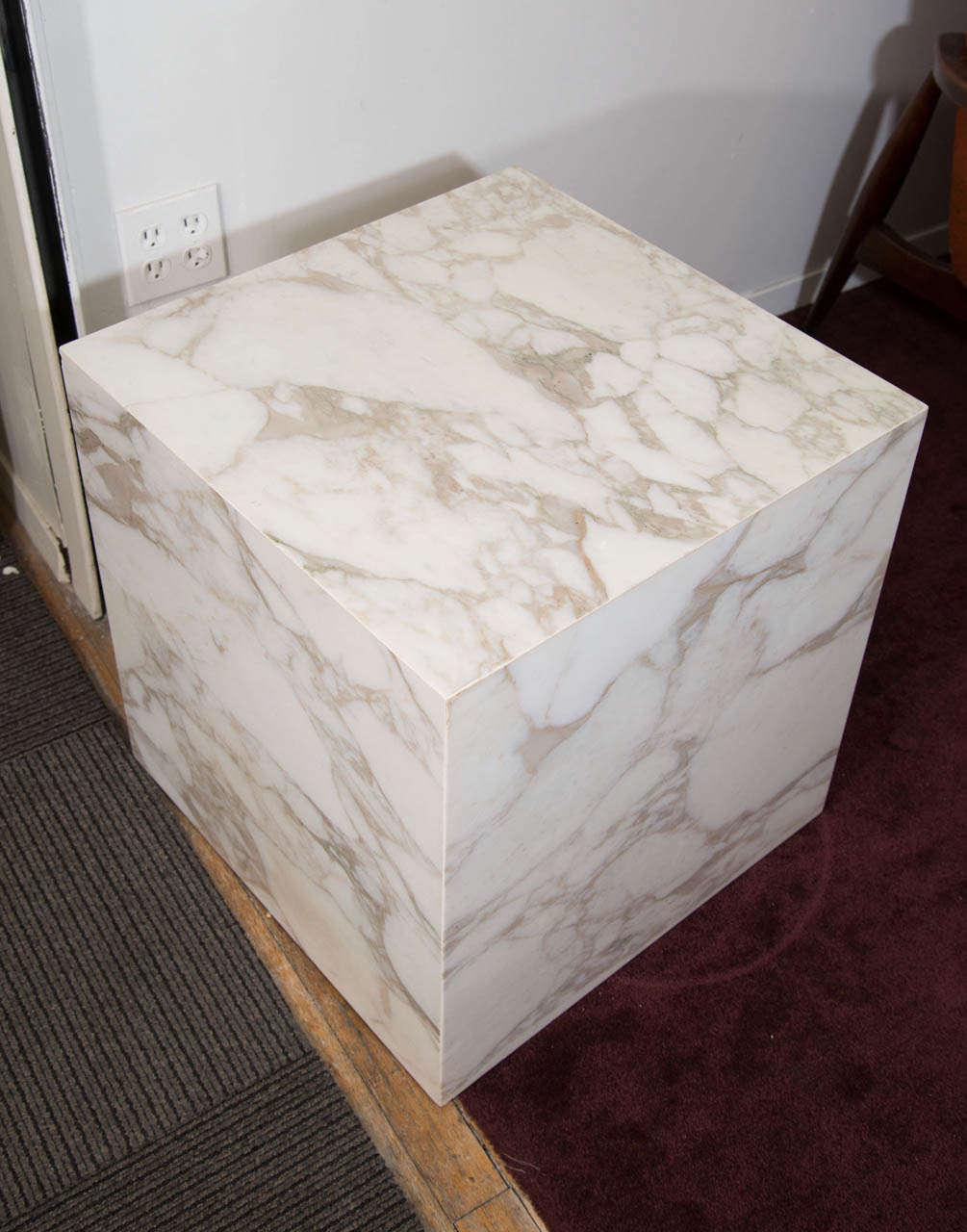 A Mid Century Pair of Cube Form Solid Marble Slab End or Side Tables at