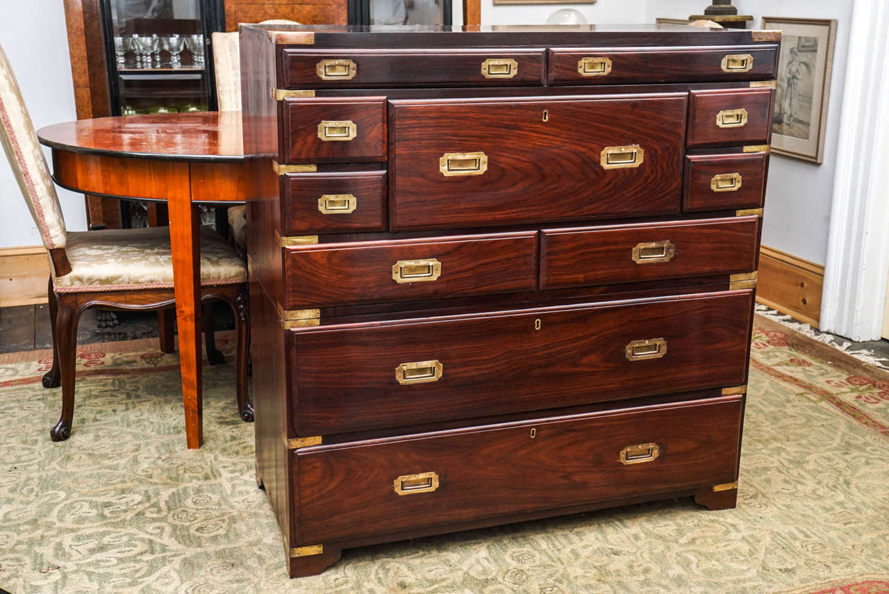 Anglo-Indian Fine Early 20th Century Rosewood Campaign Chest or Desk