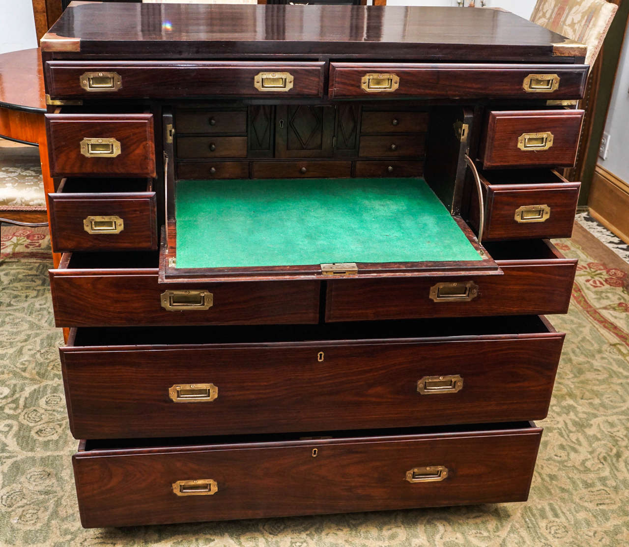 Carved Fine Early 20th Century Rosewood Campaign Chest or Desk