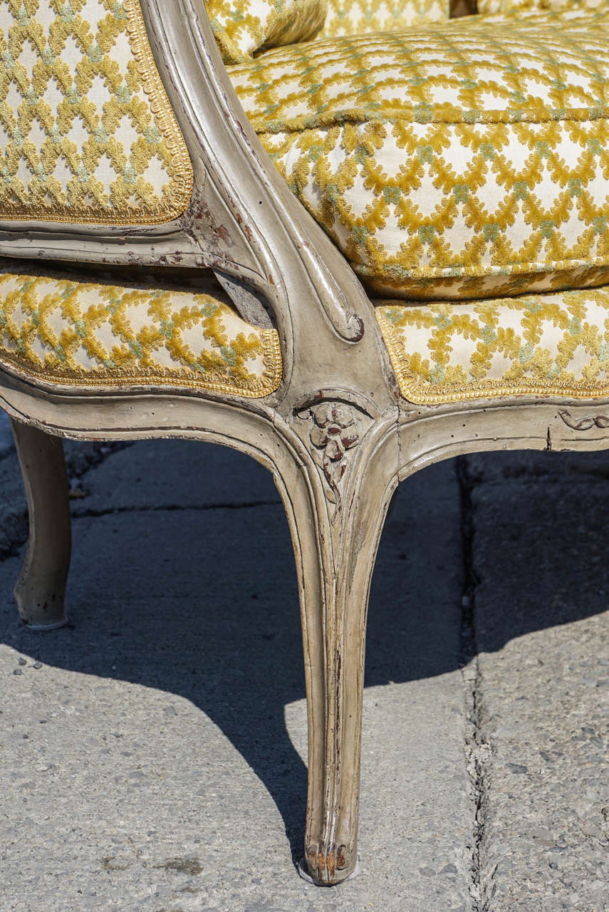 French Period Louis XV Grey Painted Canape For Sale