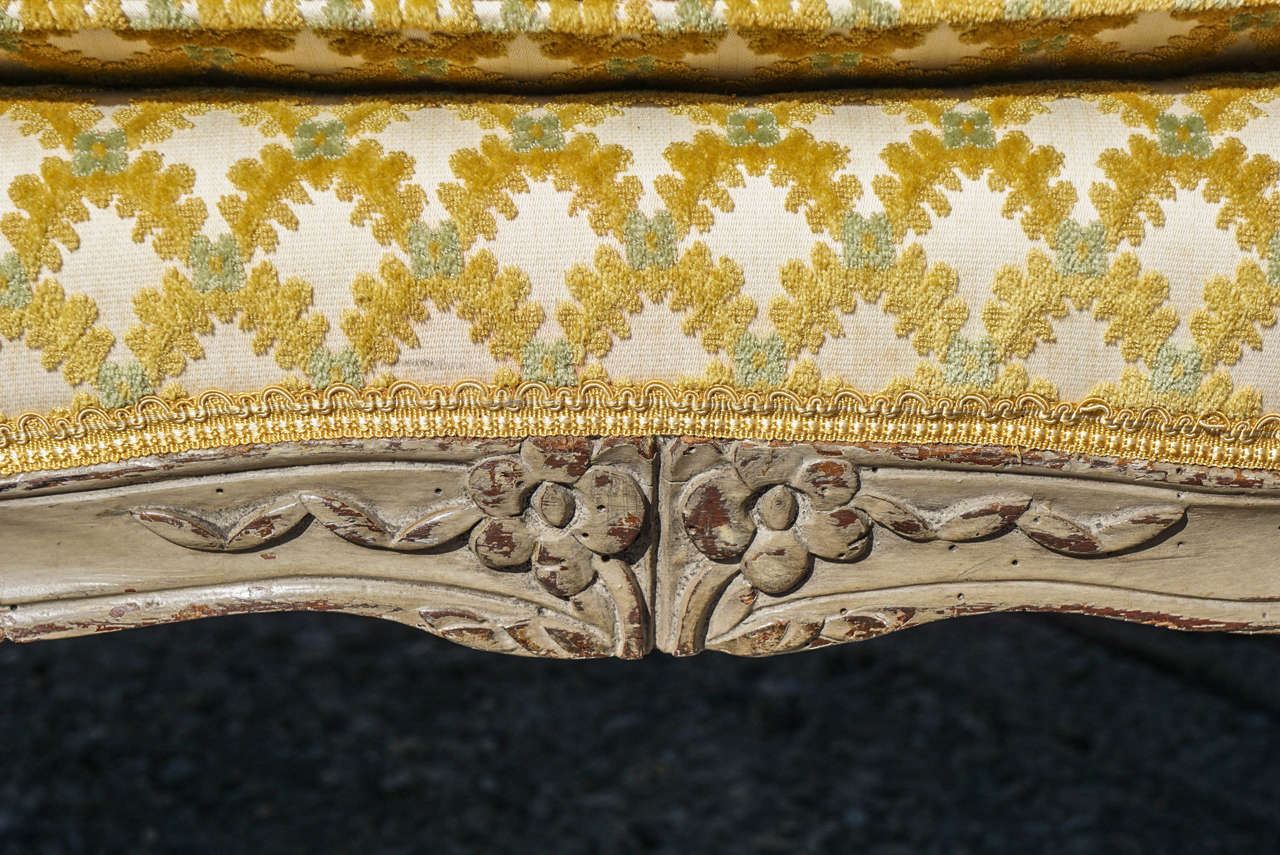 Carved Period Louis XV Grey Painted Canape For Sale