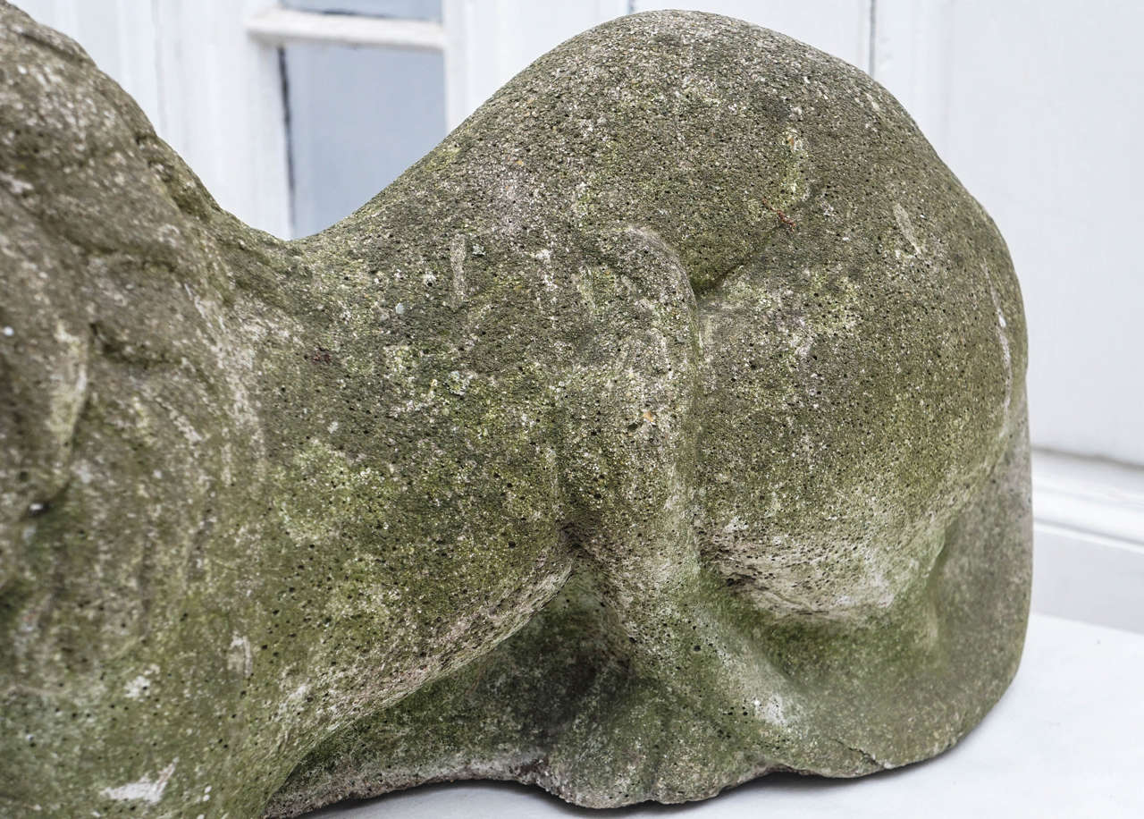 Early 20th Century Cast Stone Recumbent Lion In Good Condition In Hudson, NY