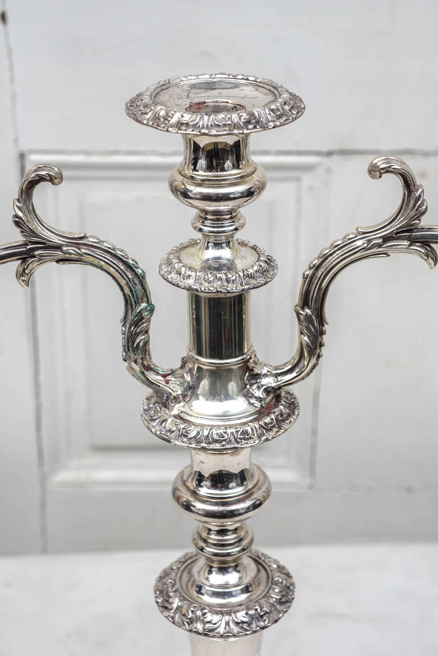 Metalwork English 19th Century Silver Plated Three-Light Candelabrum