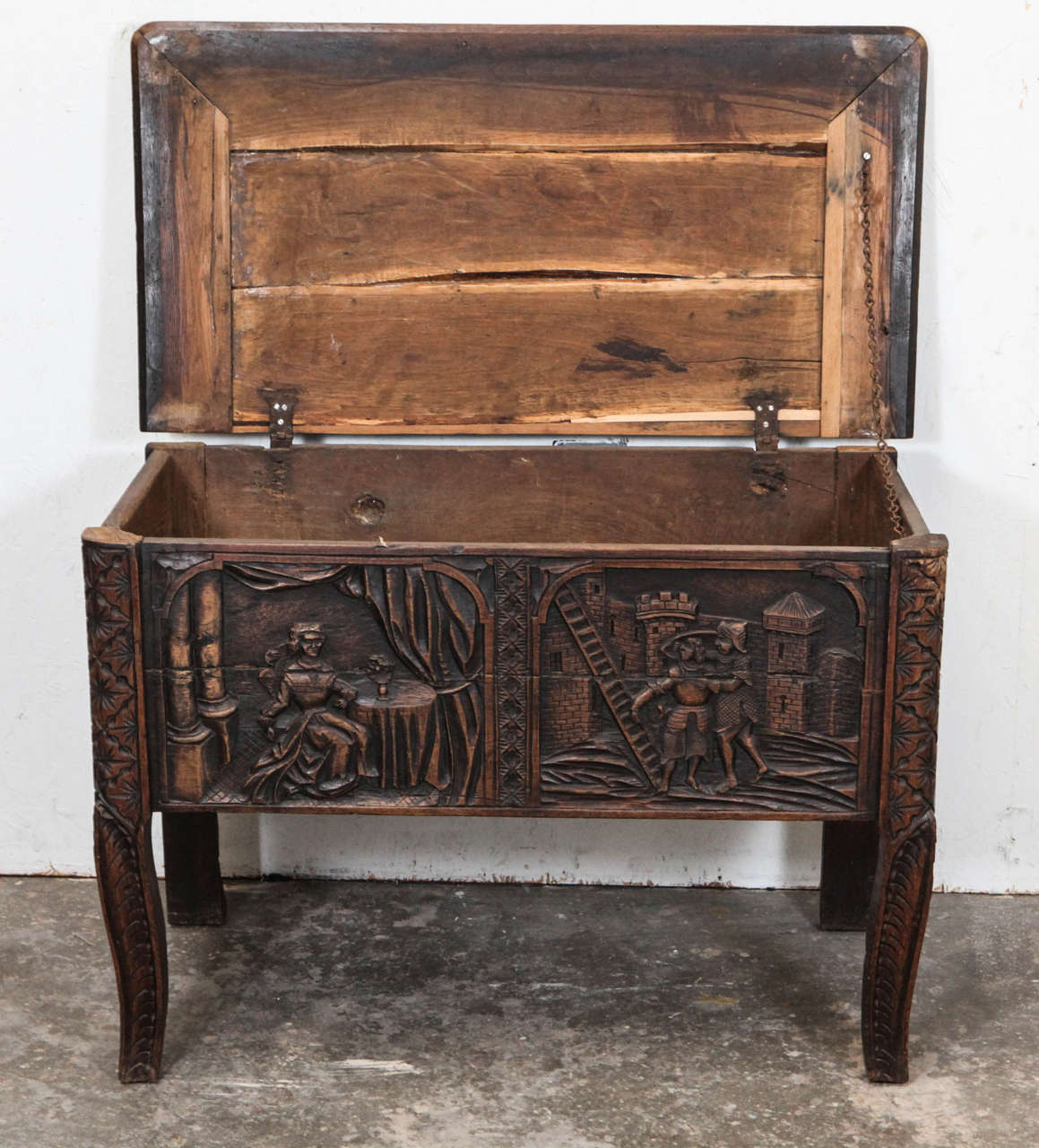 19th Century Vintage Carved Gothic Style Chest / Trunk