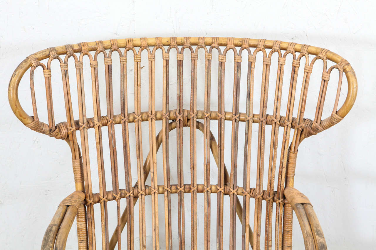 Mid-Century Modern Vintage European Rattan Wingback Chair