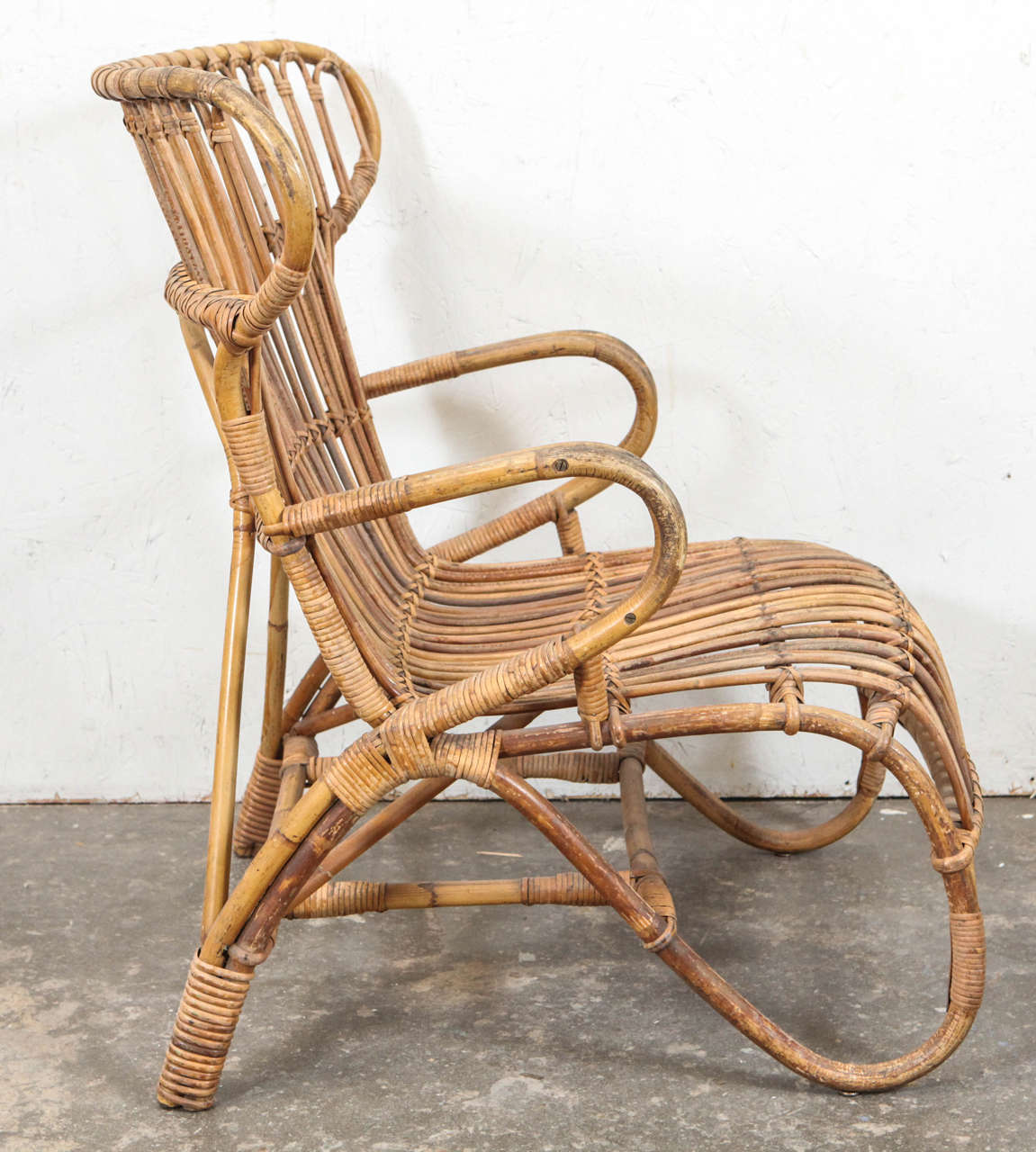 Mid-20th Century Vintage European Rattan Wingback Chair