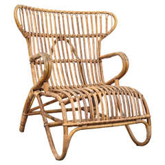 Vintage European Rattan Wingback Chair