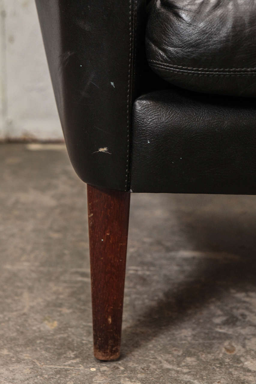 Danish Pair of Hans Olsen Style Black Leather Chairs