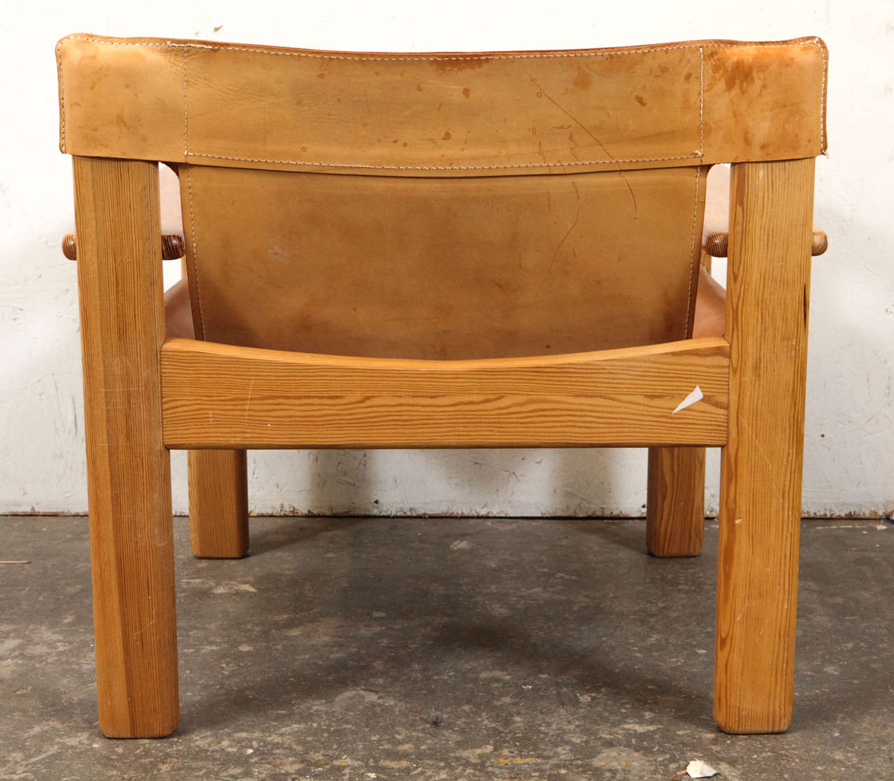 Scandinavian Modern Leather and Wood Spanish Style Chairs, Saddle Leather