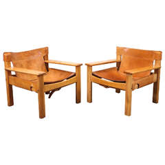Leather and Wood Spanish Style Chairs, Saddle Leather