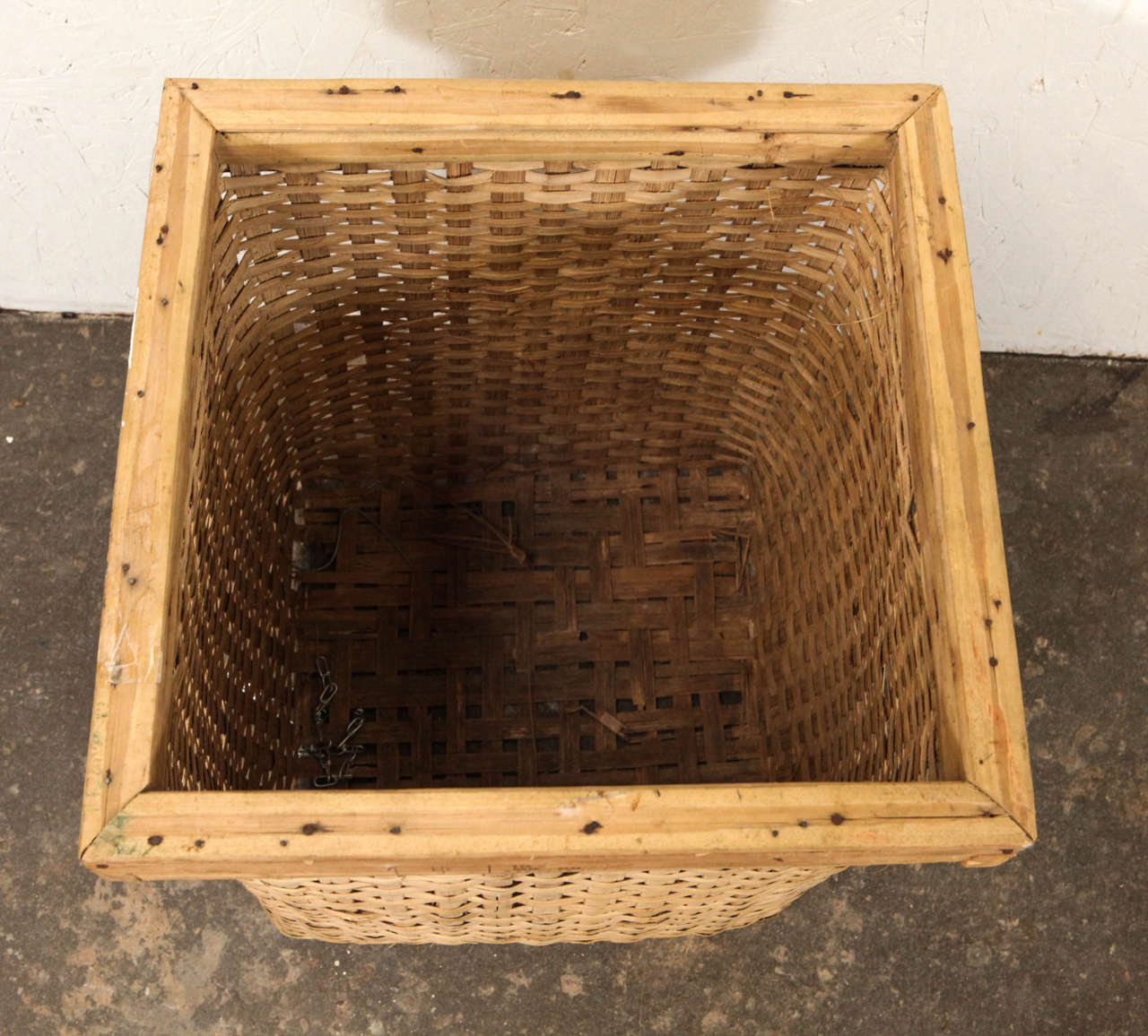 Mid-20th Century Vintage Woven Wicker Square Basket