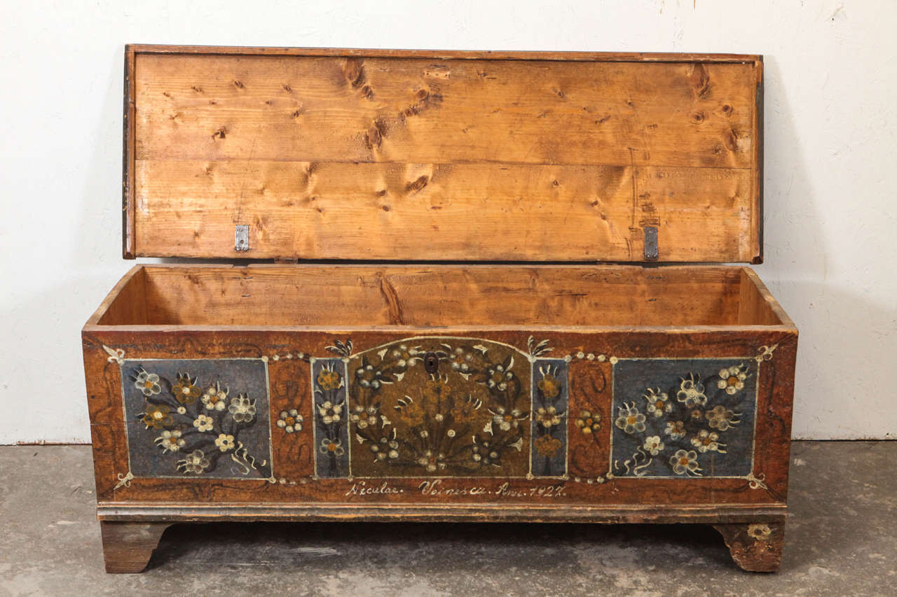 Rustic Vintage Hand Painted Trunk with Flower Details 1