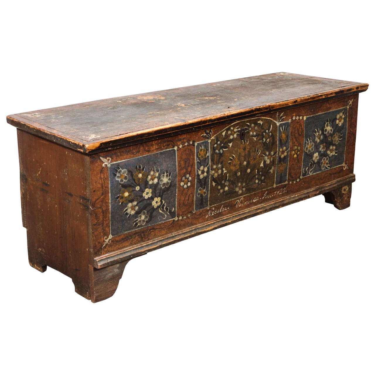 Rustic Vintage Hand Painted Trunk with Flower Details