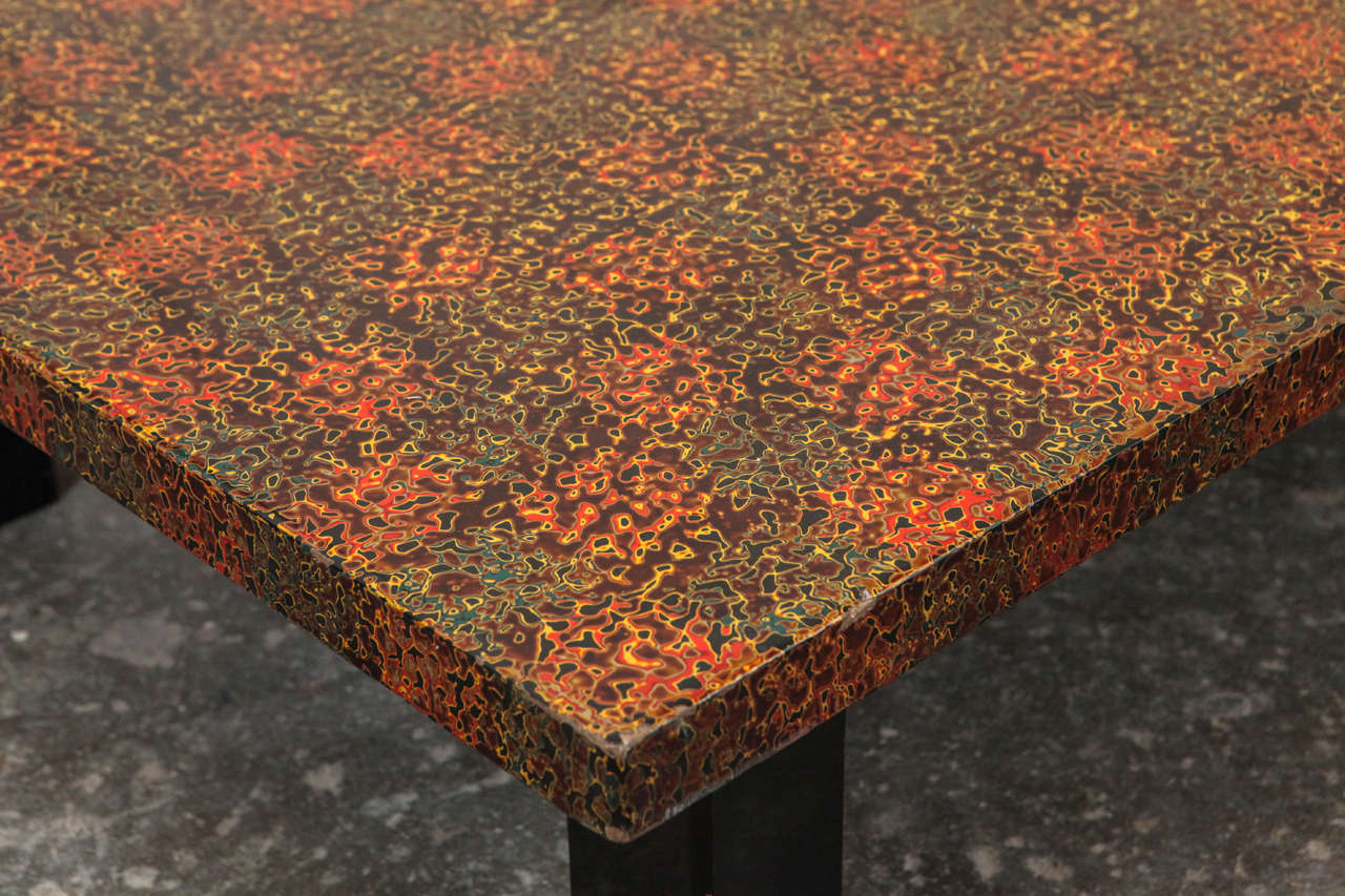 Low Multi-Color Lacquer Top Coffee Table In Good Condition In Los Angeles, CA