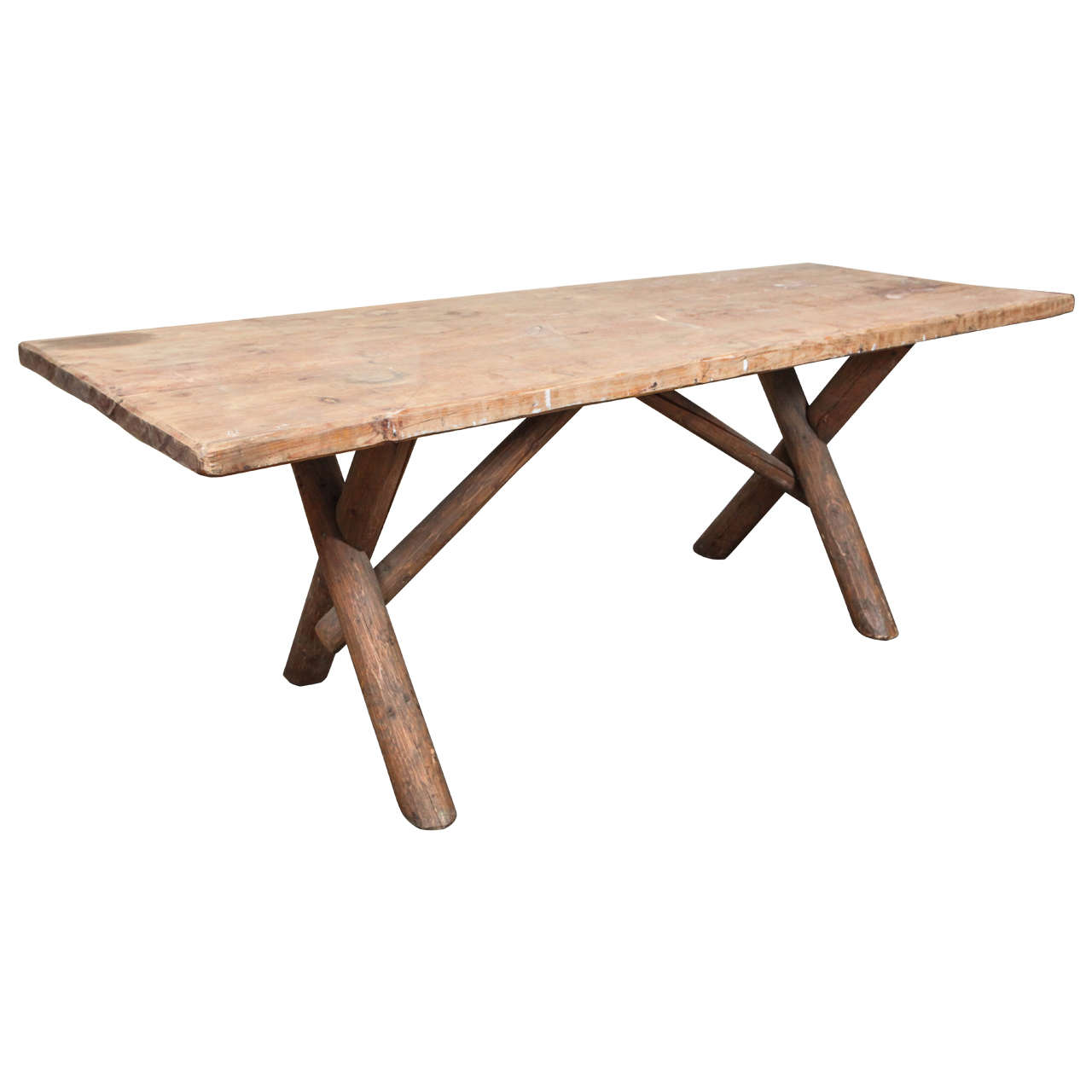 Rustic American Dining Farm Table with X Base