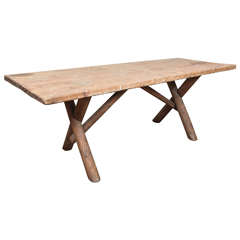 Rustic American Dining Farm Table with X Base