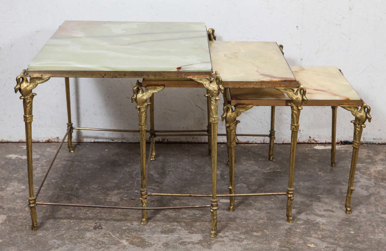 Regency European Brass and Onyx Tiered Nesting Tables