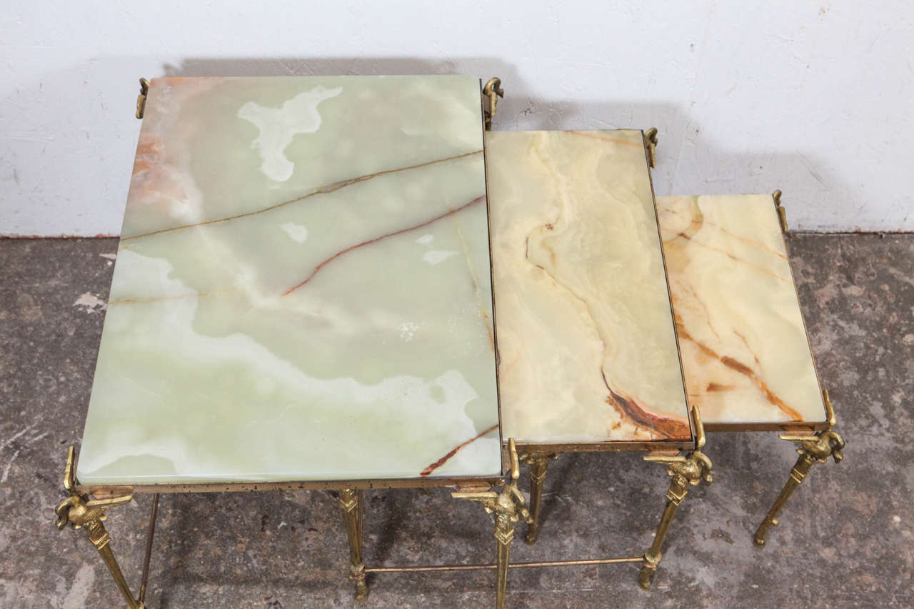 Belgian European Brass and Onyx Tiered Nesting Tables