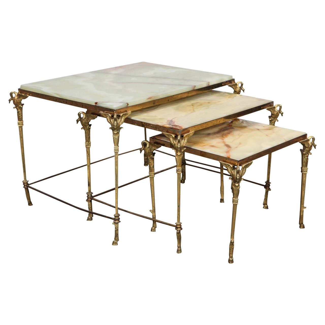 European Brass and Onyx Tiered Nesting Tables