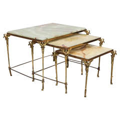 Antique European Brass and Onyx Tiered Nesting Tables