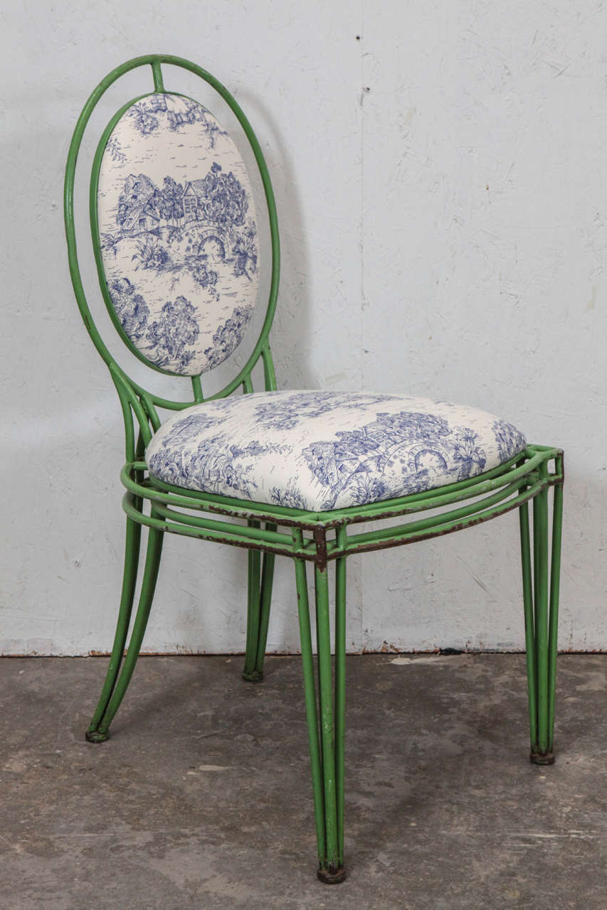 20th Century Set of 12 Green Metal and Toile Oval Back Dining Chairs