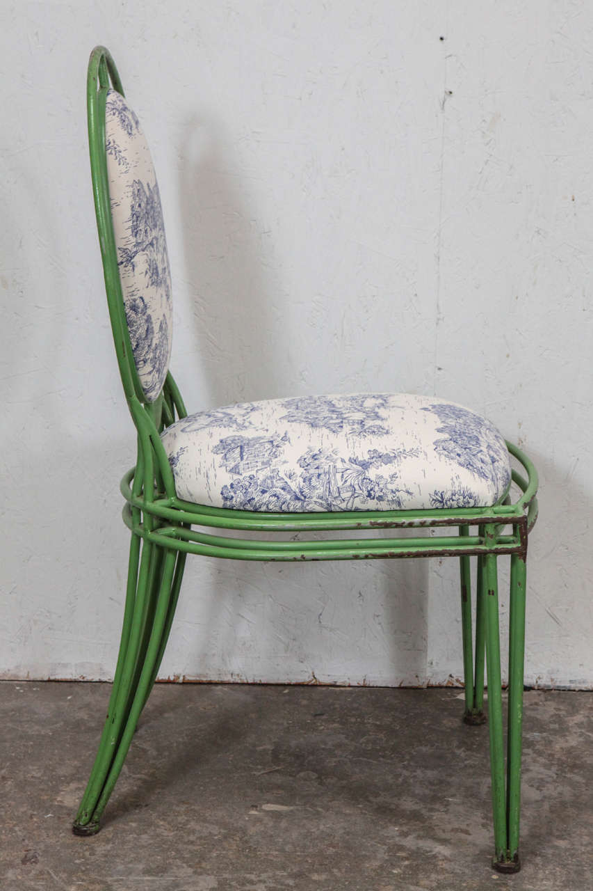 Set of 12 Green Metal and Toile Oval Back Dining Chairs 1