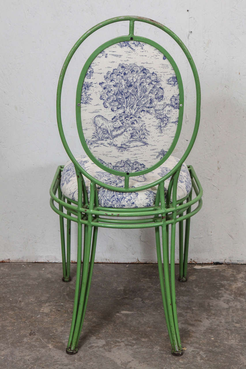 Set of 12 Green Metal and Toile Oval Back Dining Chairs 2