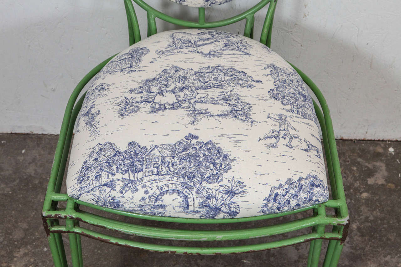 Set of 12 Green Metal and Toile Oval Back Dining Chairs 3