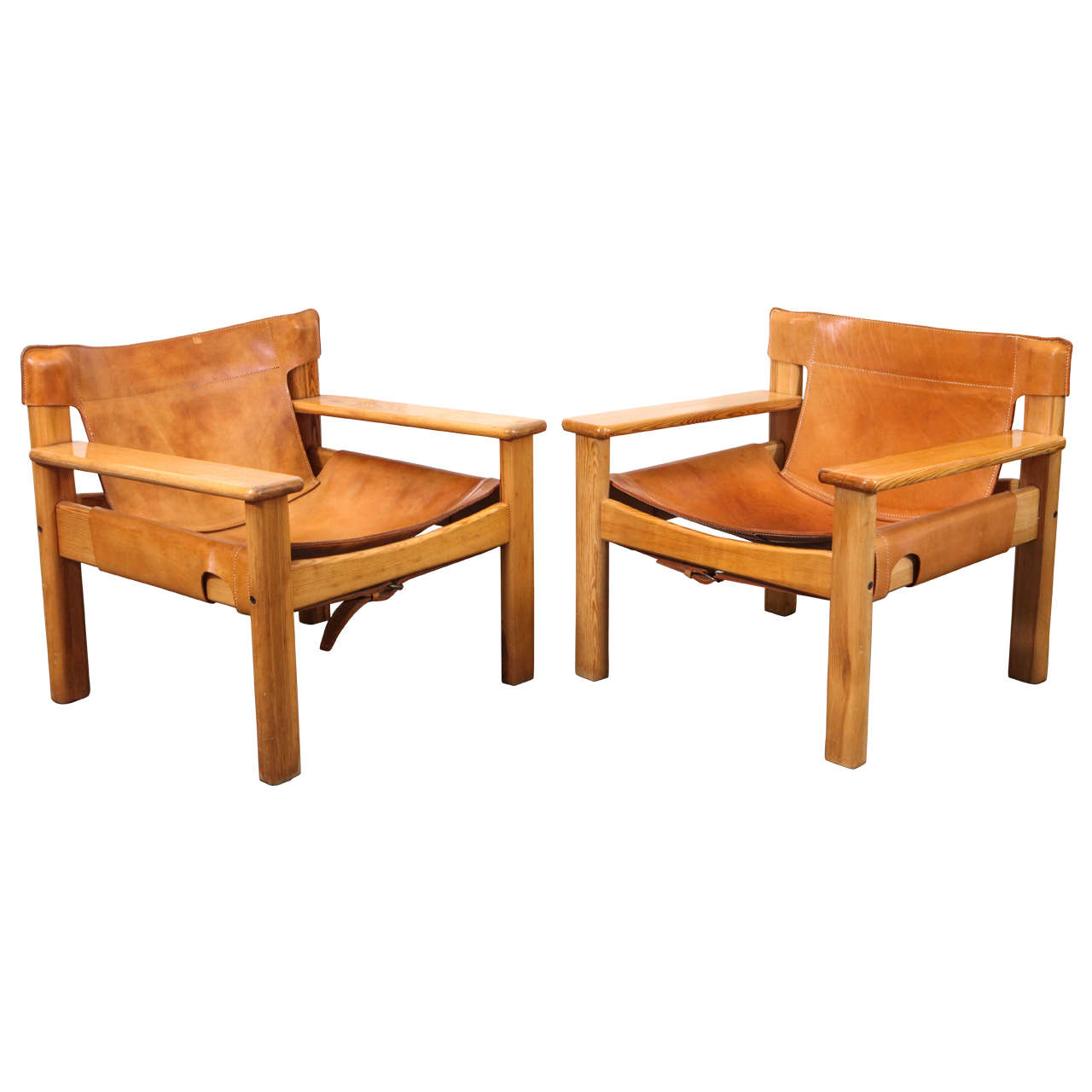 Leather and Wood Spanish Style Chairs, Saddle Leather at 1stDibs