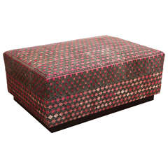 Ottoman with Vintage Chinese Hill Tribe, Hand Brocade Fabric